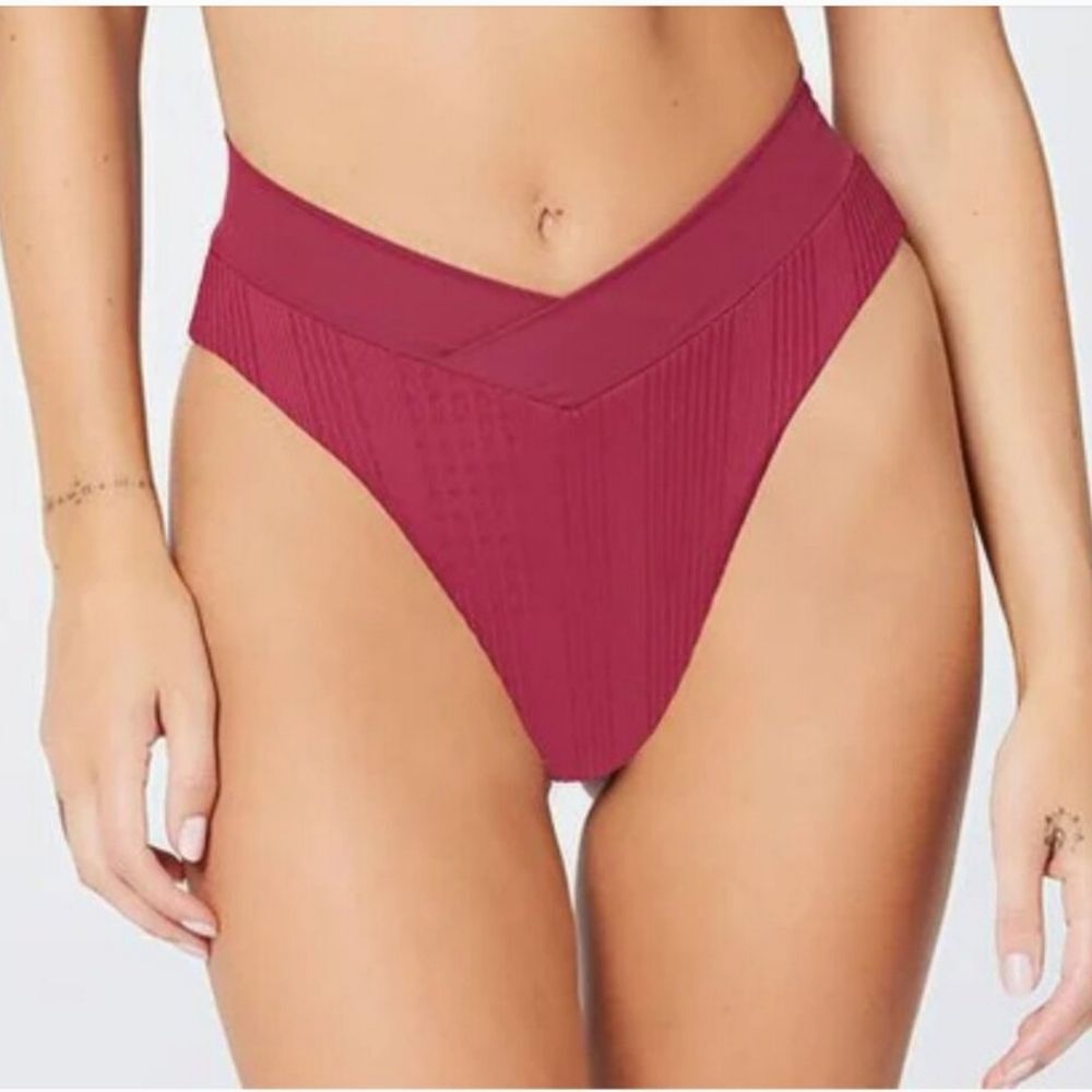 New L*Space Court Ribbed High Waisted Bikini Swimsuit Bottom in Cabernet Size S